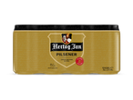 Gouden blikje pilsener met een koning die een bierpul vasthoudt, met de tekst 'Zacht Bitter & Fris'.
