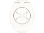 A white egg slicer with a circular cutting grid.