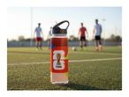 Water bottle with a FIFA World Cup 2026 design on a soccer field with players.