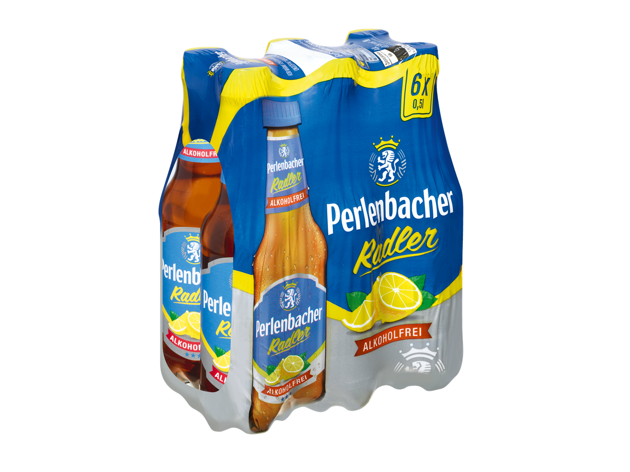Sechserpack alkoholfreies Perlenbacher Radler mit Zitronengeschmack.