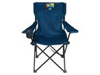 Chaise pliante bleue avec porte-gobelet.