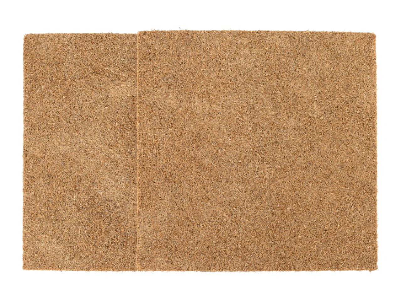 Two rectangular brown coconut fibre mats side by side on a white background