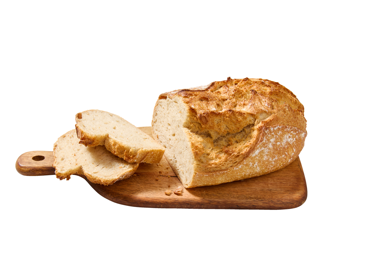 Pâine Durum feliată pe un tocător de lemn.