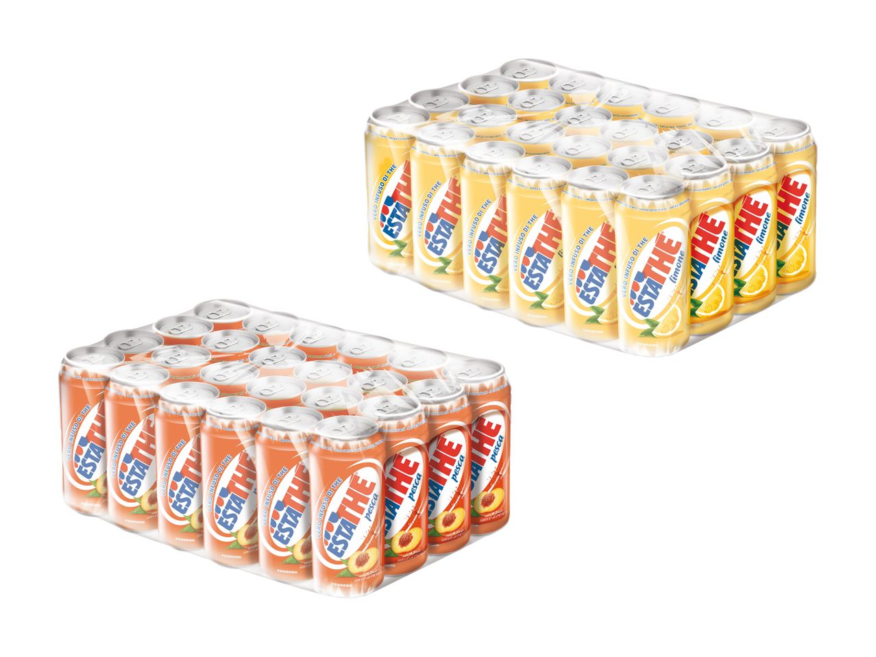 Zwei 24er-Packs Estathé: Zitrone und Pfirsich.