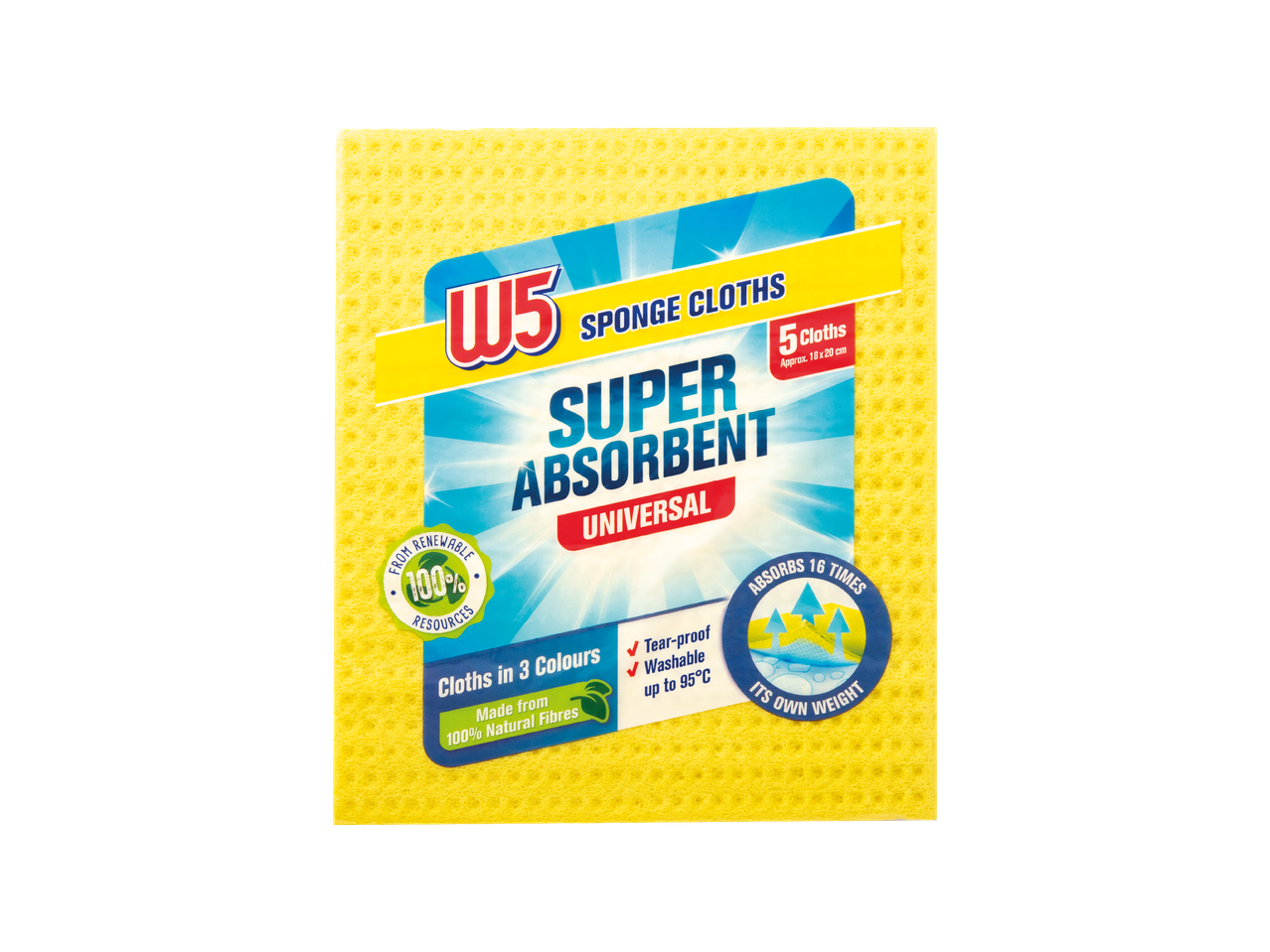W5 Super upijajuće univerzalne spužvaste krpe, 5 komada, 18x20 cm.