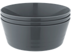 Three gray plastic bowls stacked on top of each other.