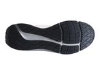 Bottom view of a black and white athletic shoe sole with a textured grip pattern.
