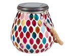 A colorful Solar Glass Light with a rope handle.