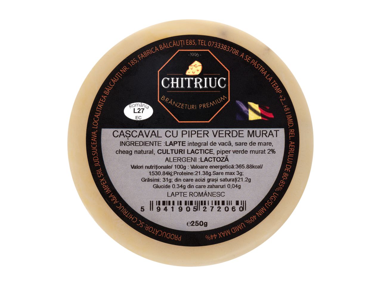 Brânză Cascaval cu piper verde murat Chitruc, 250g.