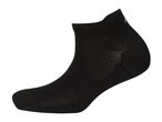A single black ankle sock with textured grip pads on the sole.