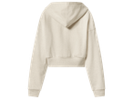 Къс дамски суитшърт с качулка в бежов цвят, изглед отзад.