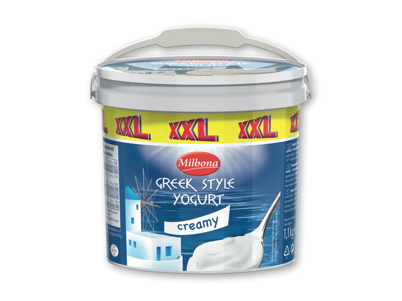 En spand med Danone Græsk Yoghurt.