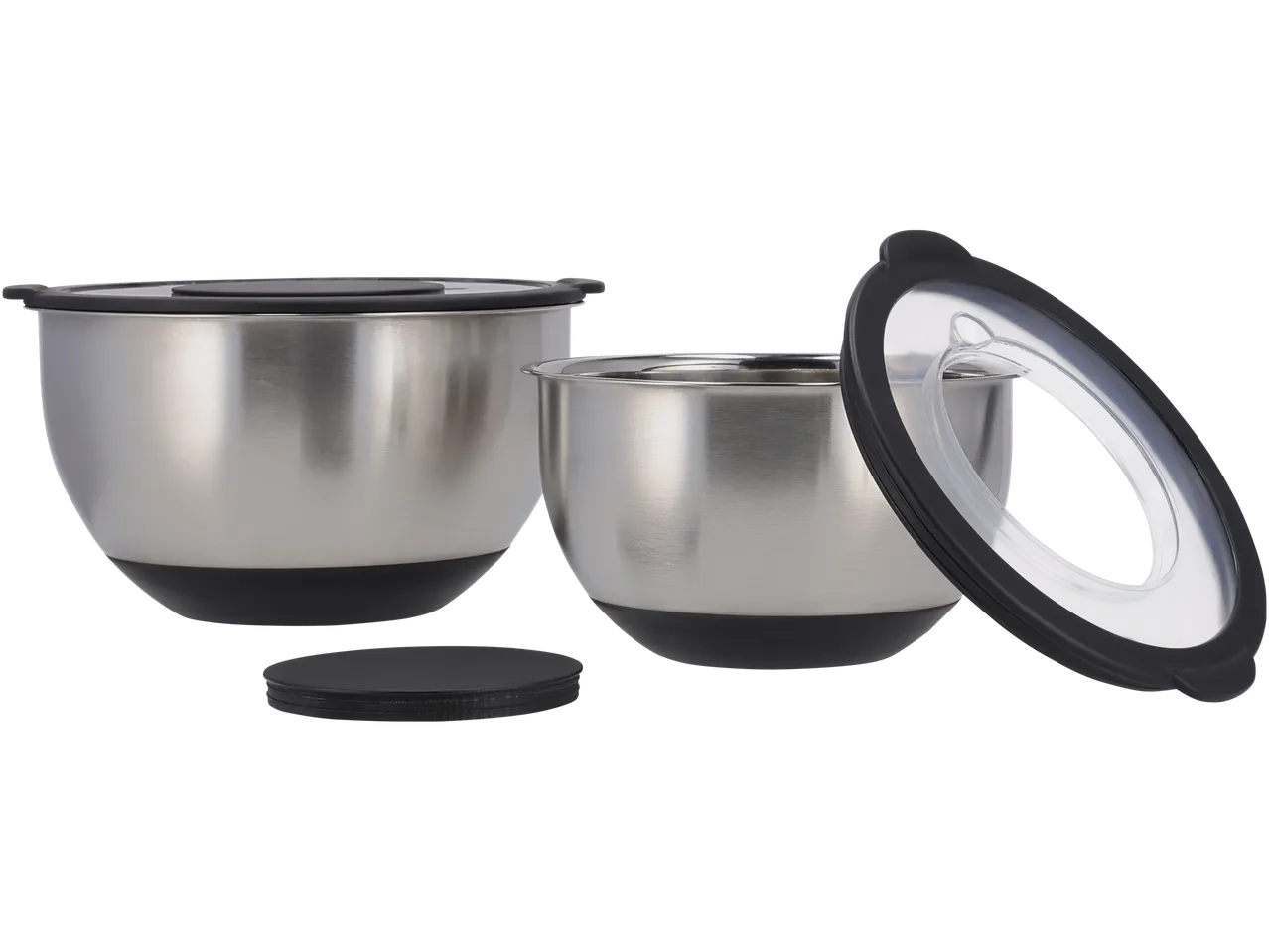 Boluri de amestecare Silvercrest® Premium din oțel inoxidabil cu capace și baze negre