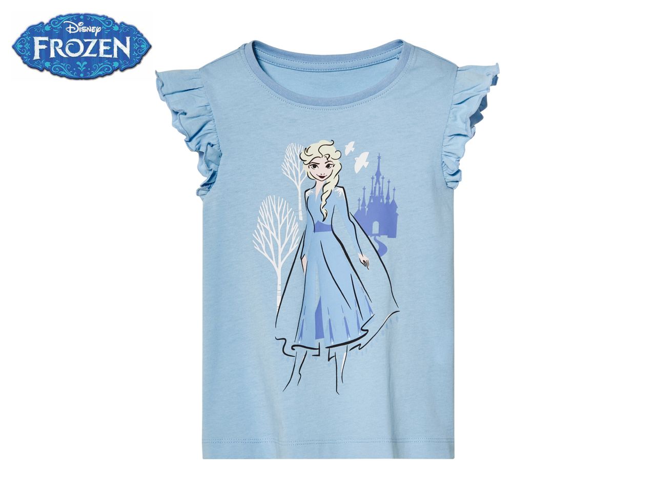 Light blue Disney Frozen girls' t-shirt featuring Elsa.