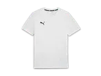 Weißes T-Shirt mit schwarzem Logo auf der Brust und am Nacken.