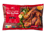 Een verpakking met diepgevroren kipdrumsticks in Hot Buffalo-stijl.