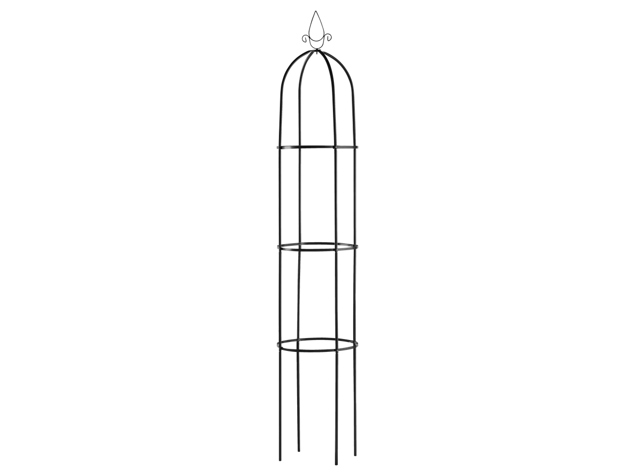 Arco/treliça de metal preto Livarno para rosas com design arqueado e anéis de suporte.