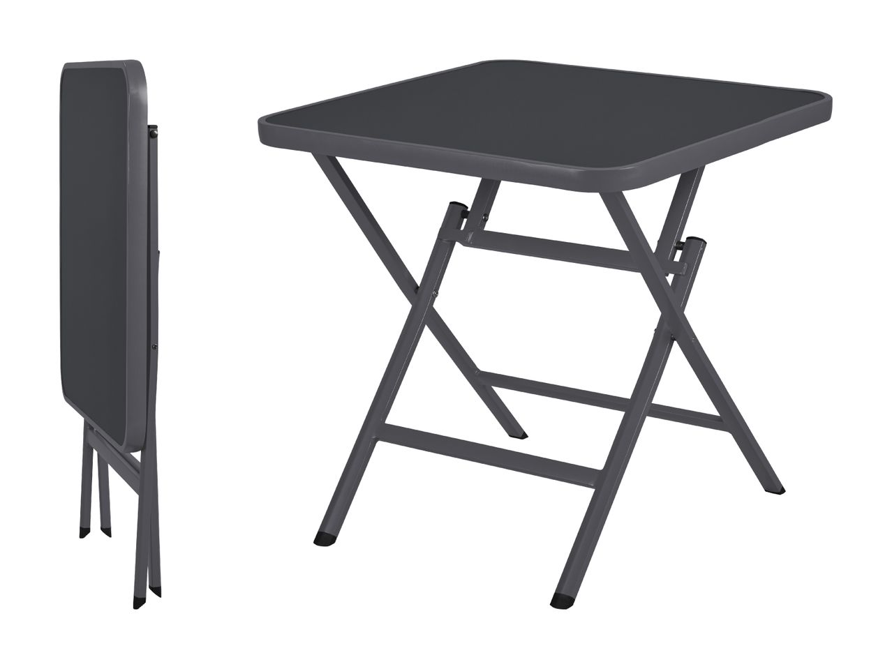 Table pliante carrée noire, facile à ranger.