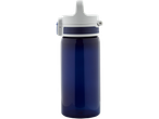 A blue water bottle with a white and blue lid.