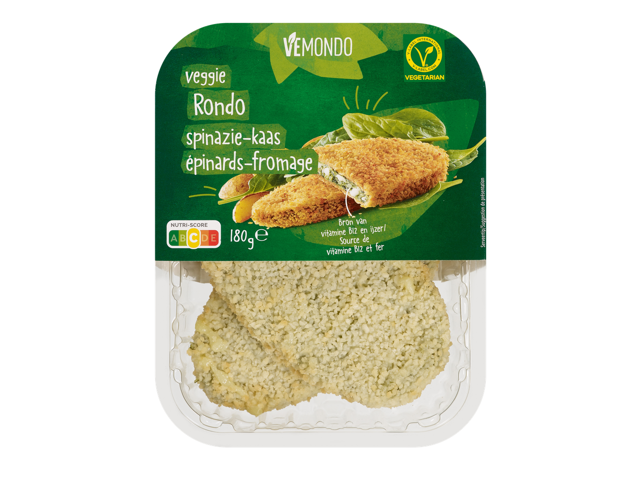 Vemondo veggie Rondo épinards-fromage avec Nutri-Score A et label végétarien
