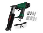 Bosch spikpistol med tillbehör, inklusive skyddsglasögon.