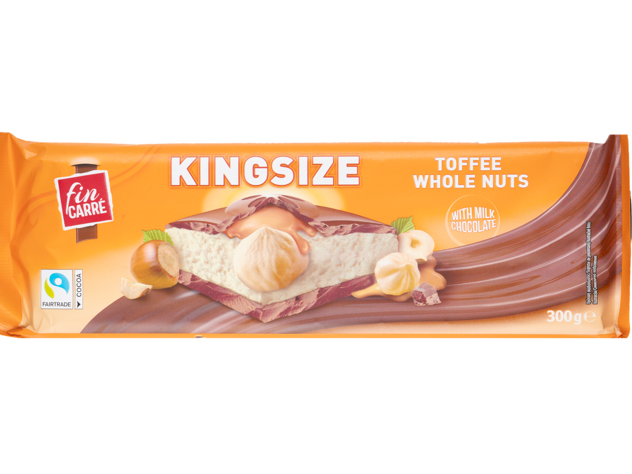 Tableta de ciocolată Fin Carré Kingsize cu nucă întreagă și caramel.