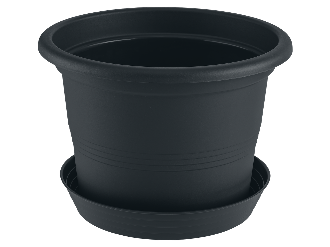 Ghiveci Parkside gri închis cu farfurie pe fundal negru