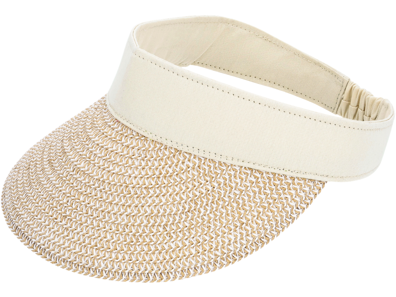 Chapéu de verão/viseira ESMARA, viseira de palha e faixa de tecido creme