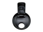 Black plastic shaker bottle lid with an open flip-top cap