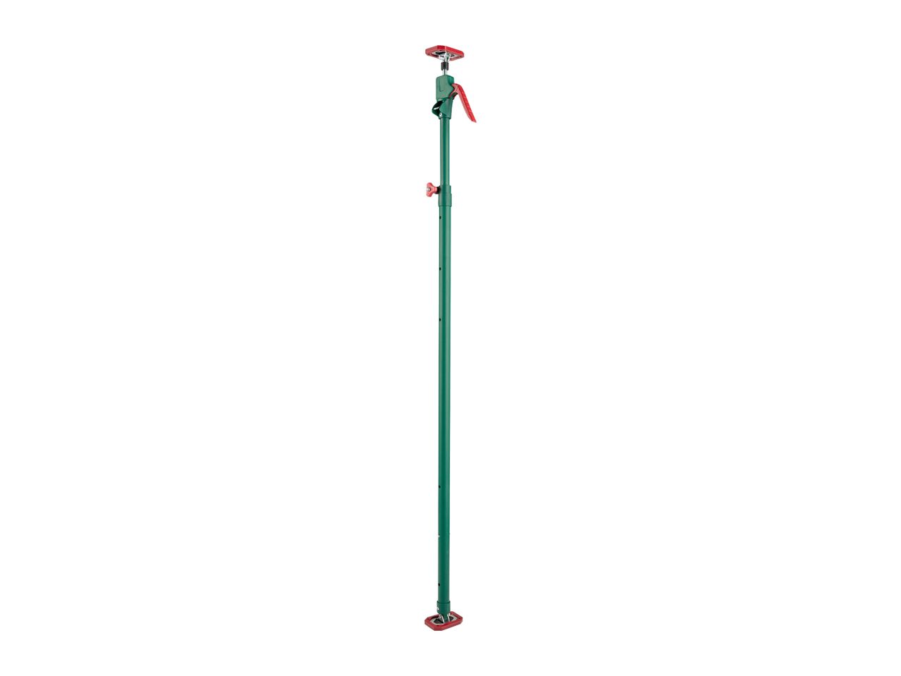 A green and red telescopic support rod, used for bracing and propping during construction or DIY.