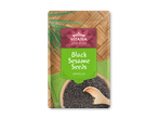 Pakke med sorte sesamfrø, upillede, 50g, med asiatisk tema.