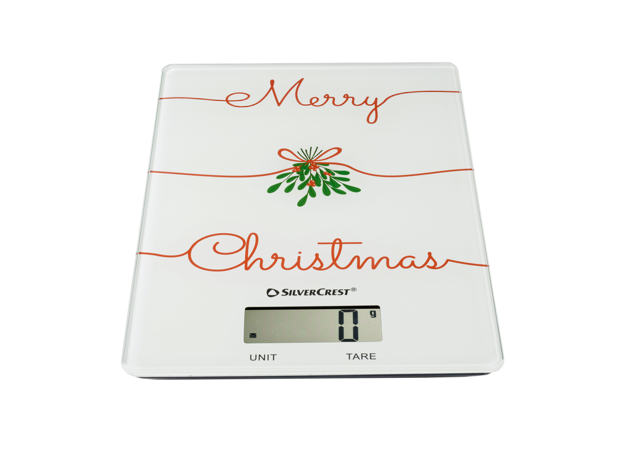 Silvercrest® digitaalne köögikaal tekstiga „Merry Christmas“ ja puuvõõrikuga.