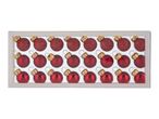 Box of 24 mini red Christmas baubles in three different finishes