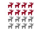 Red and grey felt reindeer decorations arranged in rows