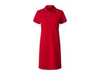 Red polo dress with short sleeves and a button placket.