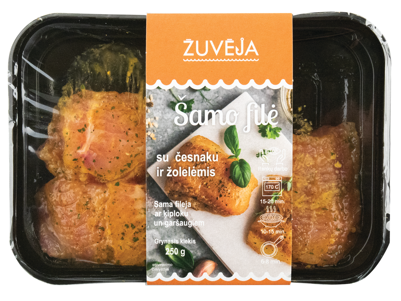 Zuveja vištienos filė, marinuota su česnakų ir žolelių.