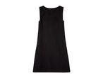 A simple black sleeveless dress with a slightly flared hem.