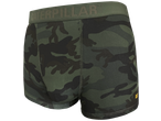 Caterpillar men's short boxers in green camouflage print with logo waistband.