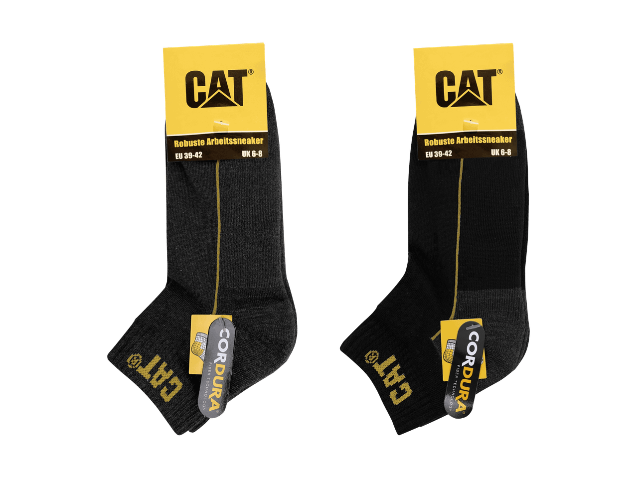 Calzini da lavoro robusti neri CAT con taglie EU 39-42 e UK 6-8, con tecnologia CORDURA.