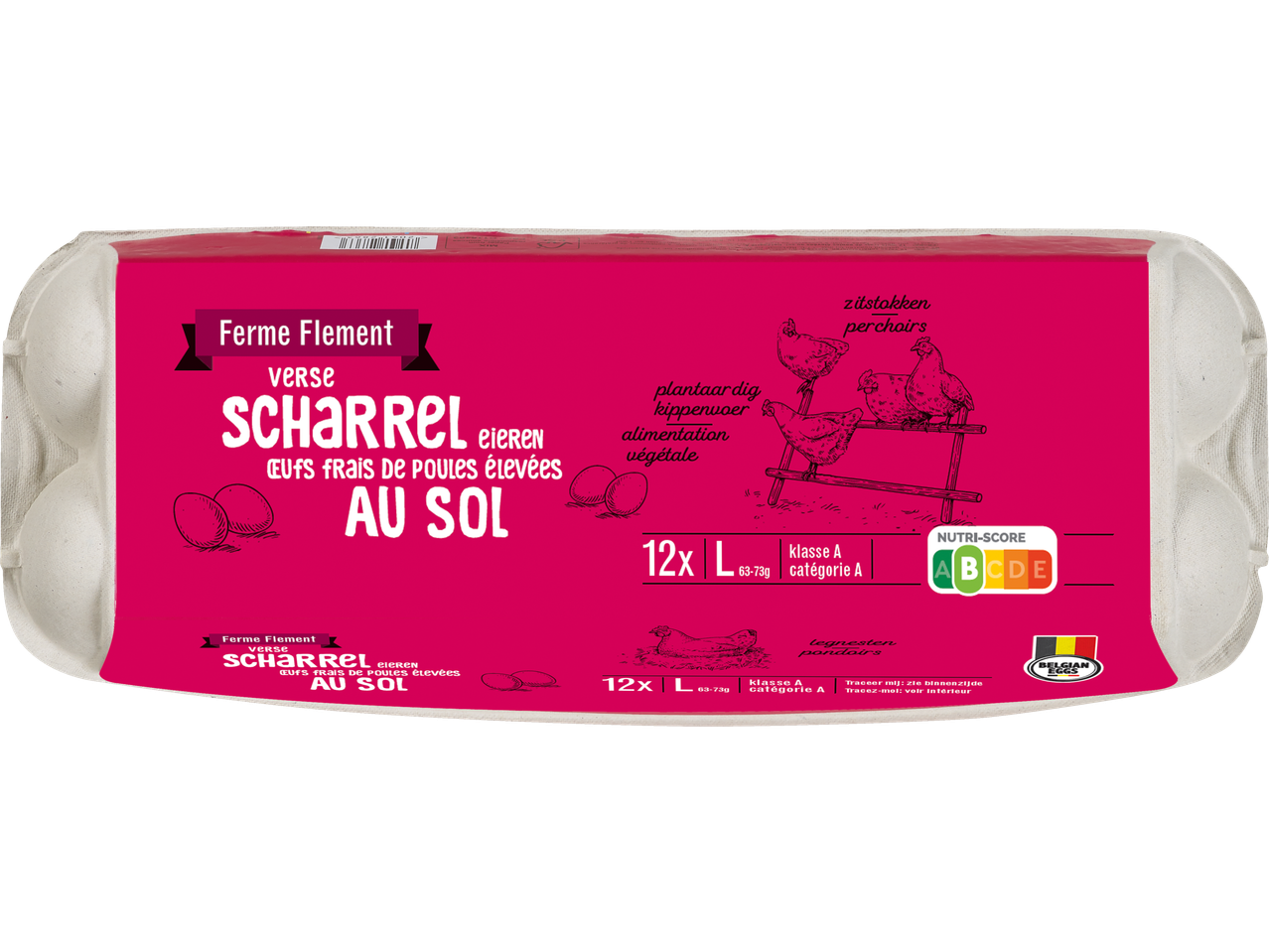 Œufs Ferme Flement de poules élevées au sol, 12 œufs de taille L, Nutri-Score A