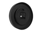 Rear view of a black wall clock with the battery compartment visible.