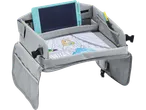 A gray Portable Travel & Play Table with tablet and drawing space.
