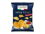 A bag of Italian Lattice Crisps, Bruschetta Flavour, with a bowl of bruschetta dip.