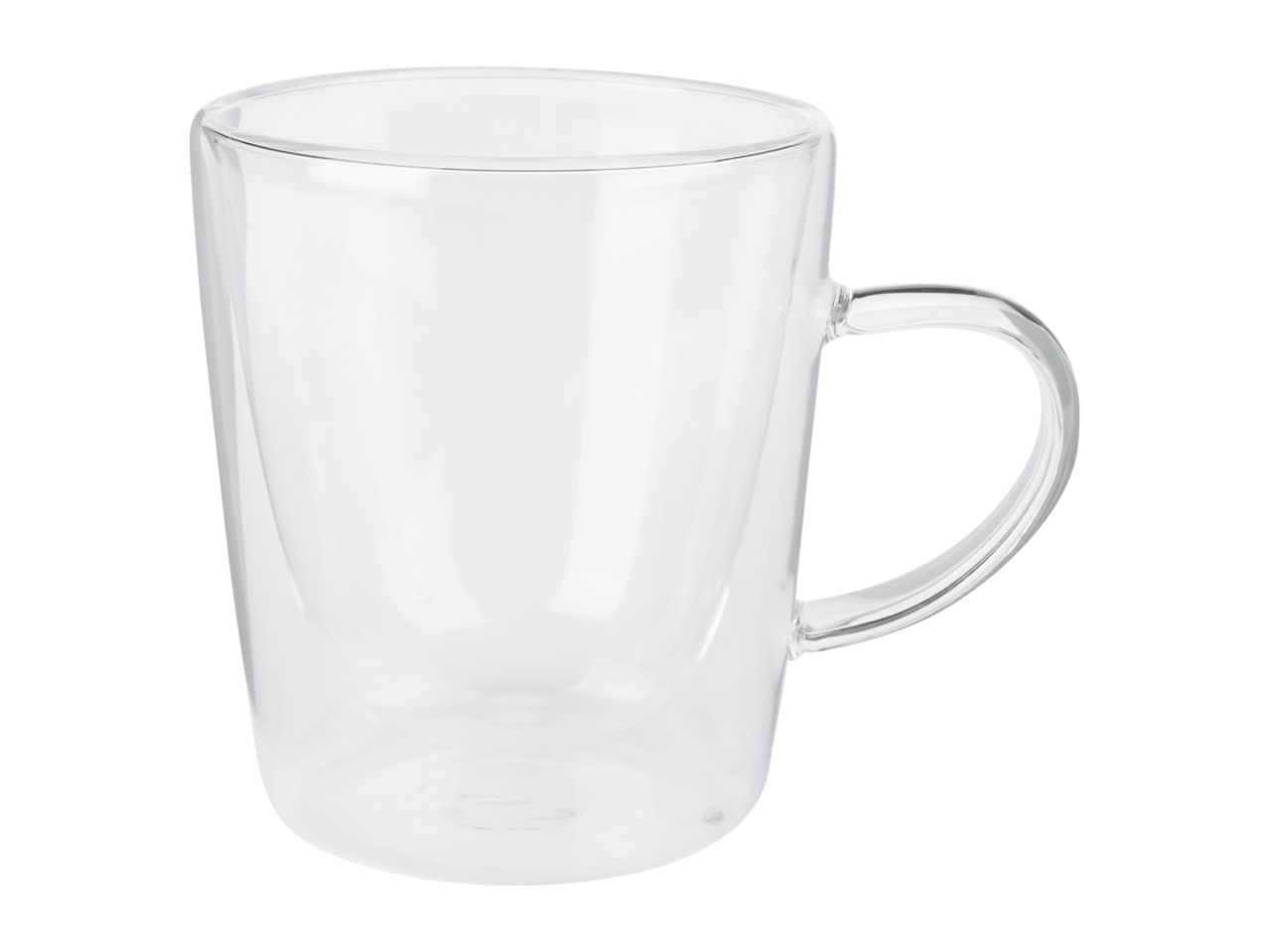 Clear double-walled glass mug with a handle