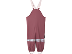 Pantaloni de ploaie Mini Rodini roz prafuit, cu bretele reglabile și detalii reflectorizante.