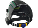 Capacete de soldagem automático Parkside® com ajuste e detalhes verdes.