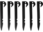 Black plastic ground anchors with hooks.