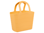 A pale orange plastic tote bag with wavy texture and double handles.