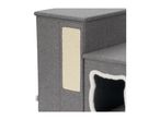 Close-up of grey pet stairs with a built-in sisal scratching pad.