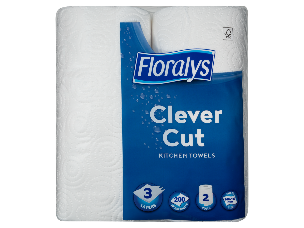 Két tekercs konyhai papírtörlő, 3 rétegű, 200 lapos, 260x113 mm méretű lapokkal.